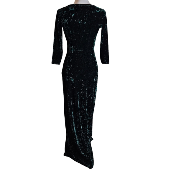Lulu's Keep Love Alive Crushed Velvet Forest Green Maxi Dress Sz S Keyhole Slit - Picture 7 of 16